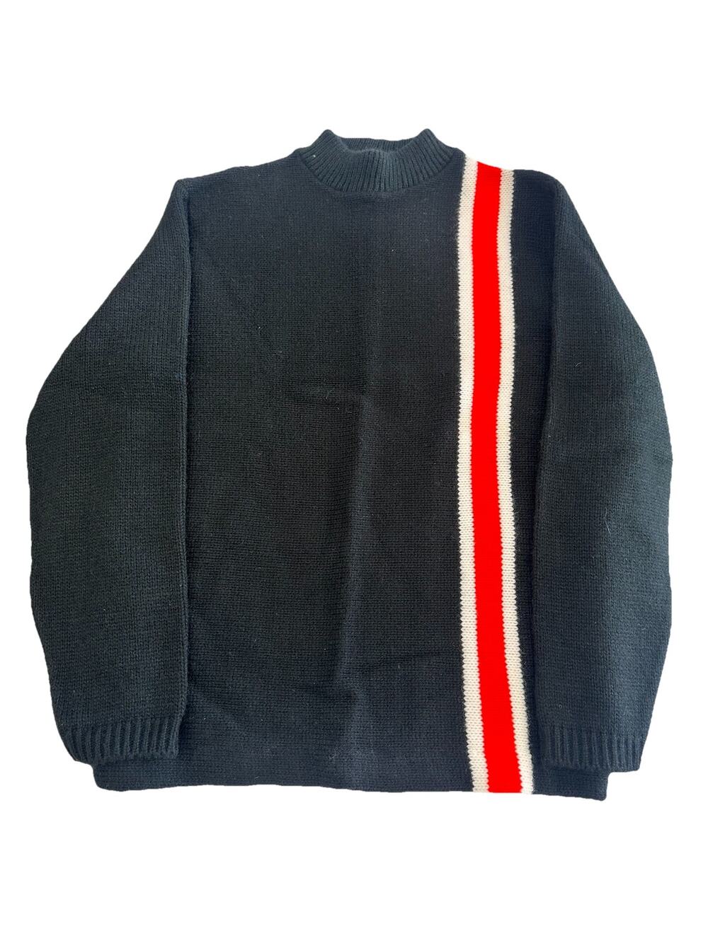 Vtg 70s DuPont Orlon Racing Stripe Sweater Mod Ski Knit Black Red Mock Neck Med?